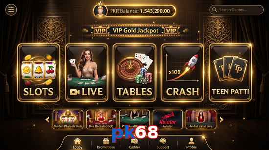 Main screen of Pk68 casino page for PK players